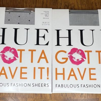 New 2 Pair Hue Gotta Have It! Fabulous Control Top Size 3 Shimmer Rib Tulle Dot